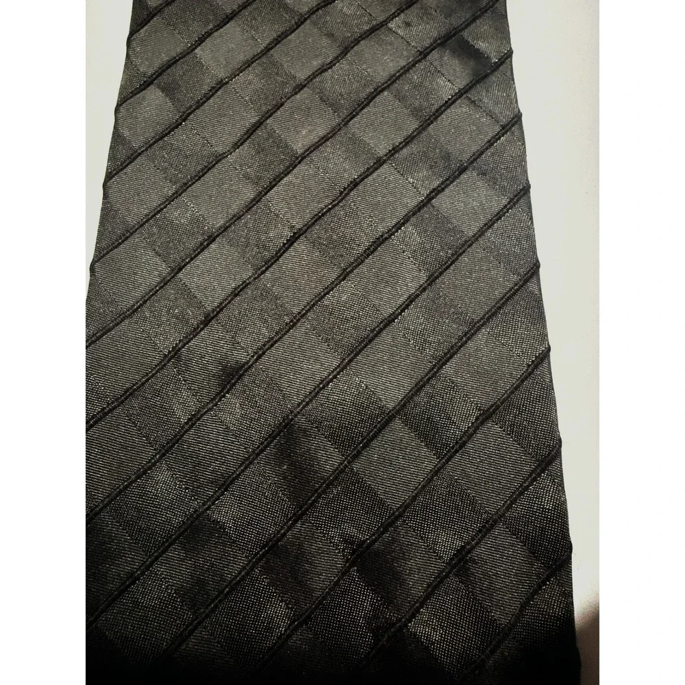 Hugo Boss Necktie Black Silk Cotton Textured Diagonal Grid Basketweave Tie